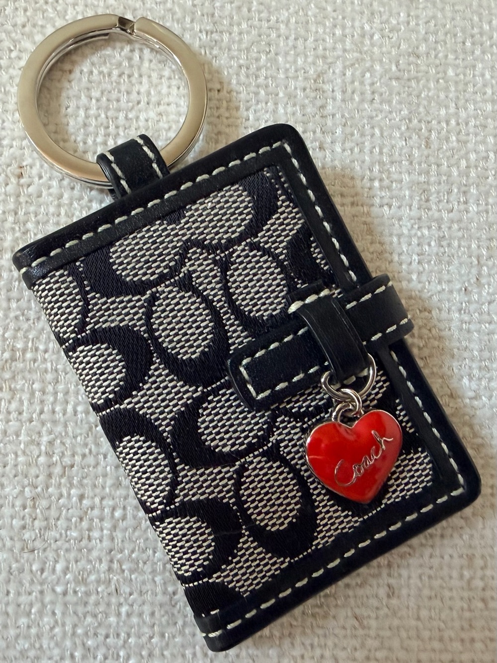Vintage Rare Coach Signature Photo Key Fob with Red Heart Charm